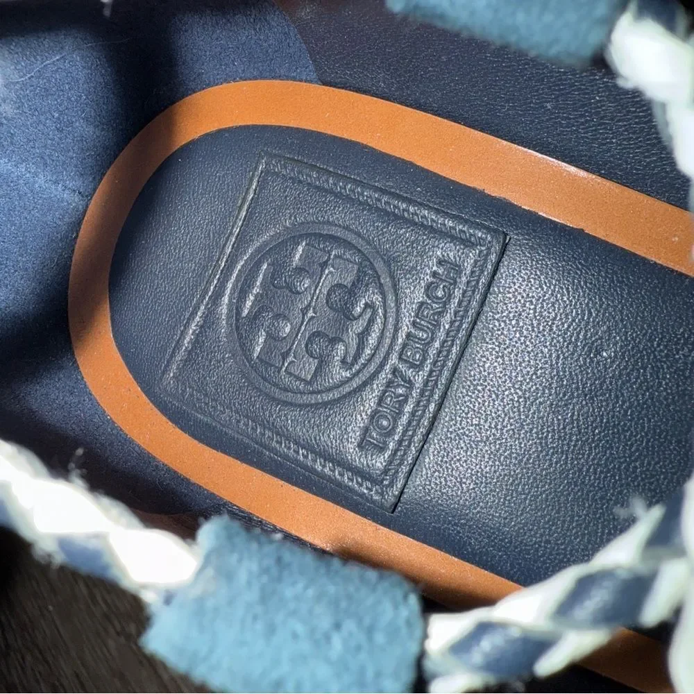 Tory Burch Positano lace-up platform espadrille sandal in blue suede